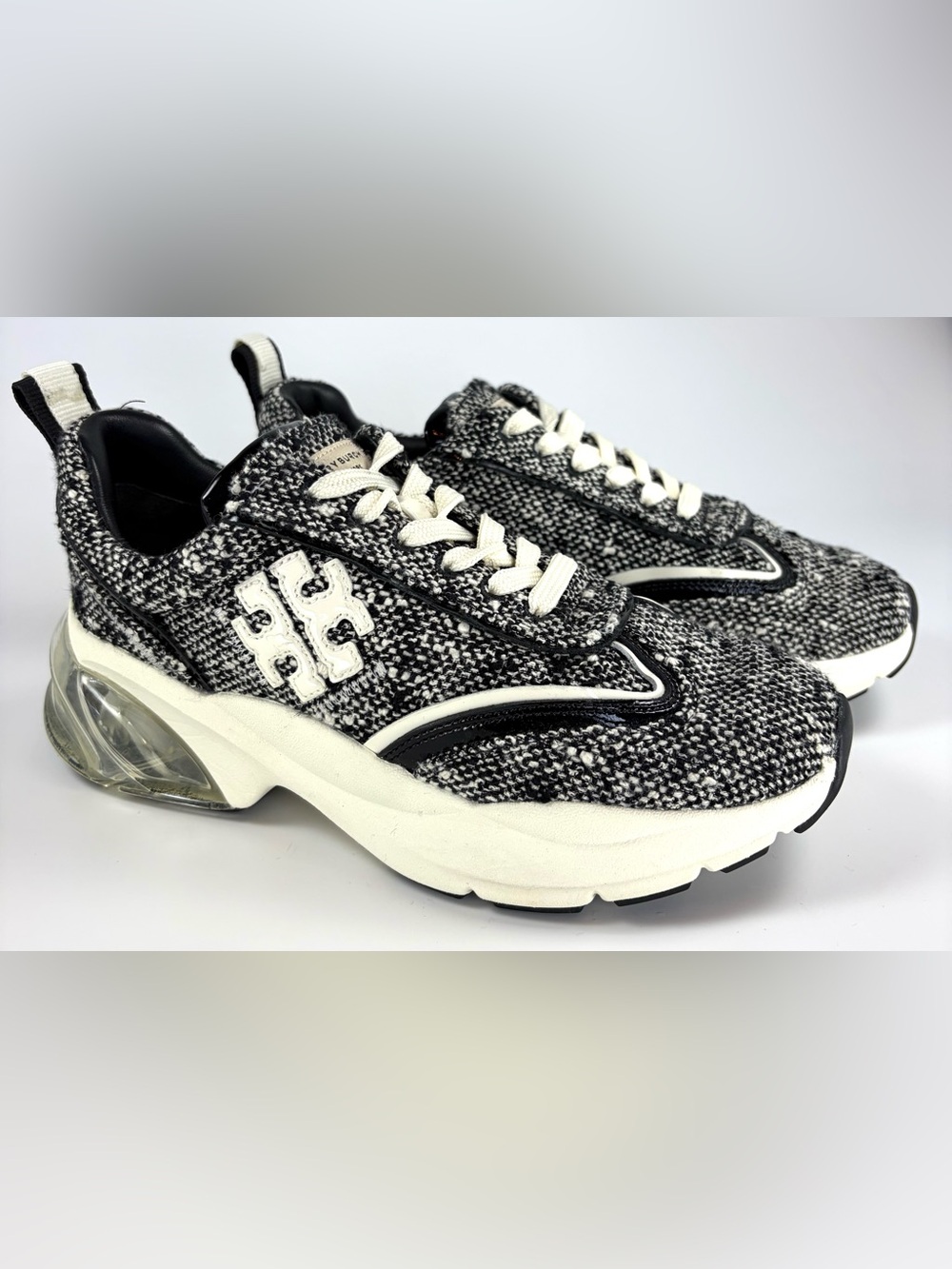 Tory Burch Good Luck Trainer Tweed Sneakers Black White Women’s Size 7